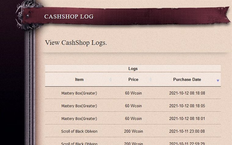 CashShop Log