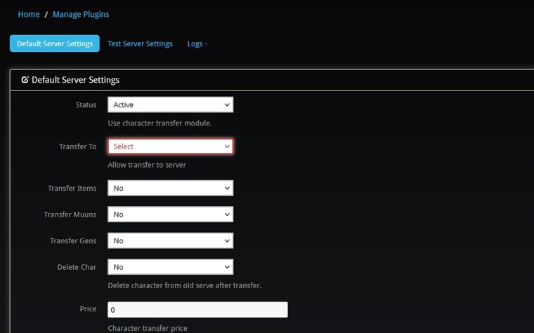 Transfer Character Between Servers